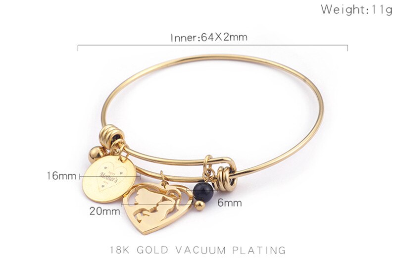 Stainless Steel Mother & Baby Charm Bracelet & Bangle For Women 64mm Heart Charm Wrist Bracelet Mom's Birthday