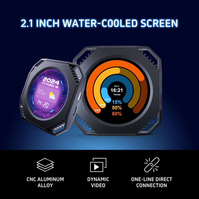 Dr21 Visual 2.1-Inch Usb Computer Diy Monitoring Dynamic Type C Secondary Screen Display Editable Water-Cooled Scree Accessories