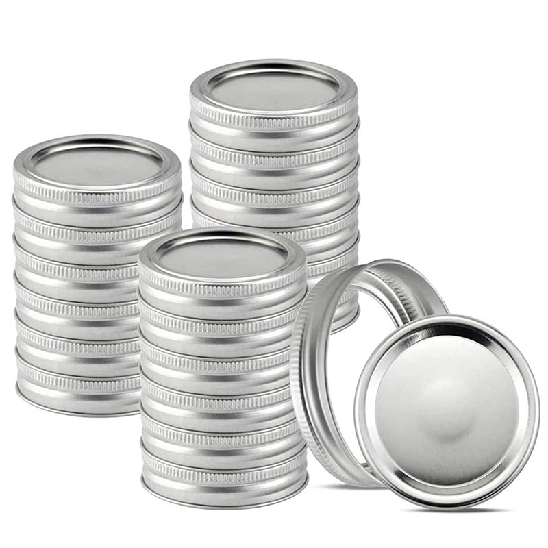 24PC Wide-Mouth Jar Lid, Suitable For Mason Jar, Split Lid, Leak-Proof And Safety Lid, With Silicone Seal (Silver): Default Title