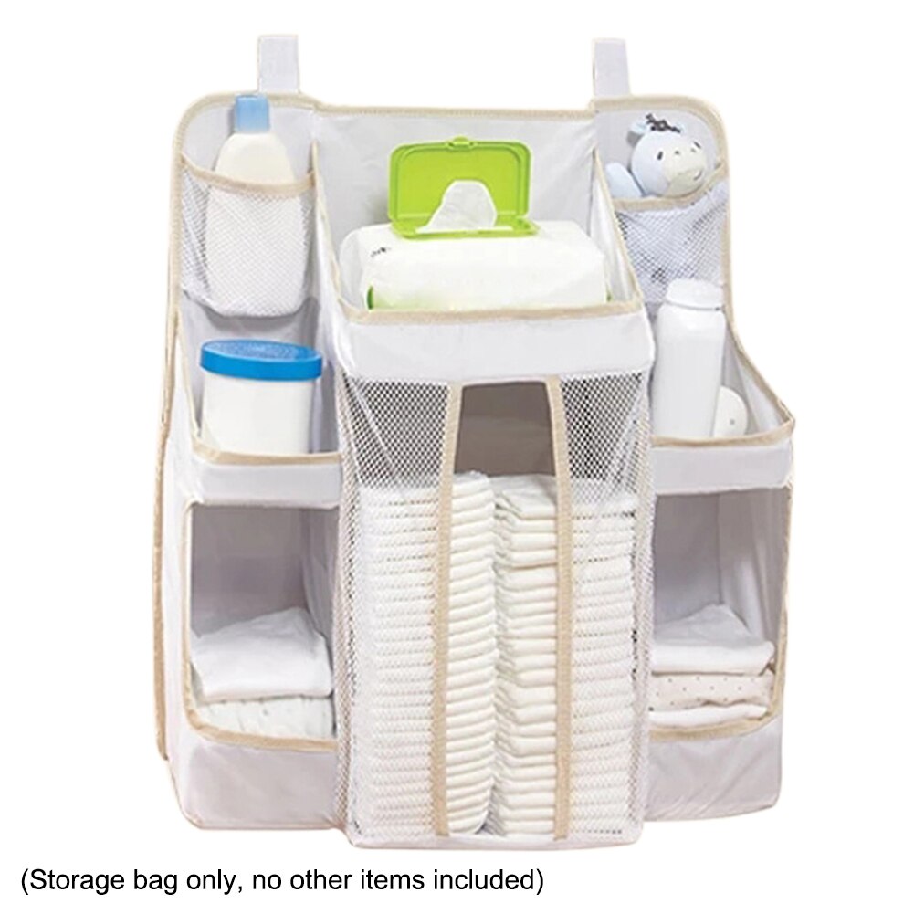Bærbar babyseng hængende opbevaringspose vandtæt legetøjsbleetaske nyttig sengelinned arrangør spædbarn barneseng sengetøj sæt: Hvid