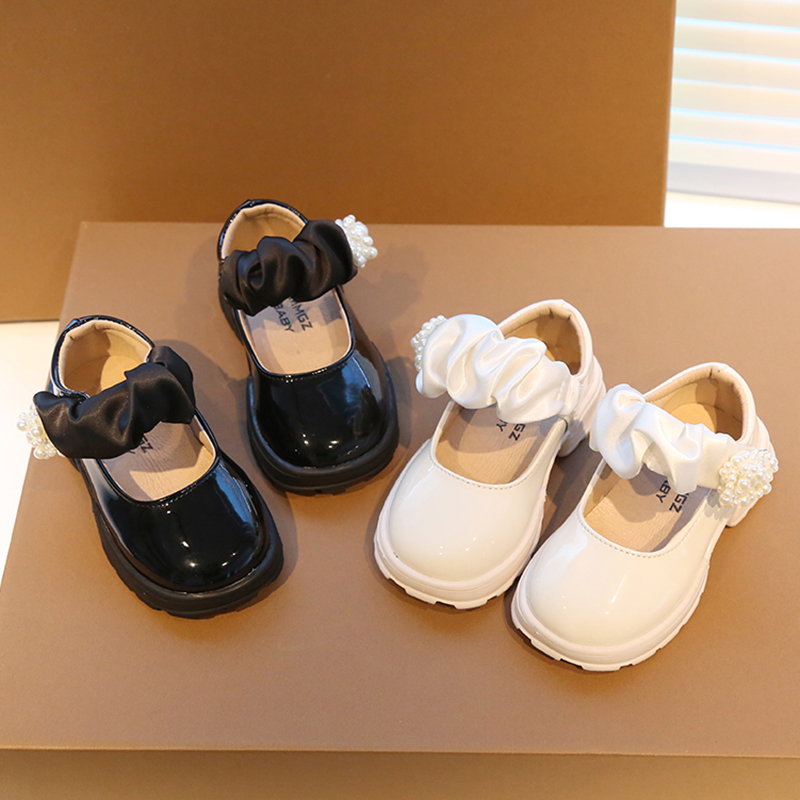 Girls Leather Shoes Flower Pearls Mary Janes Shoes Platform Princess Shoes Kids Dance Party Children White Wedding Shoe Autumn