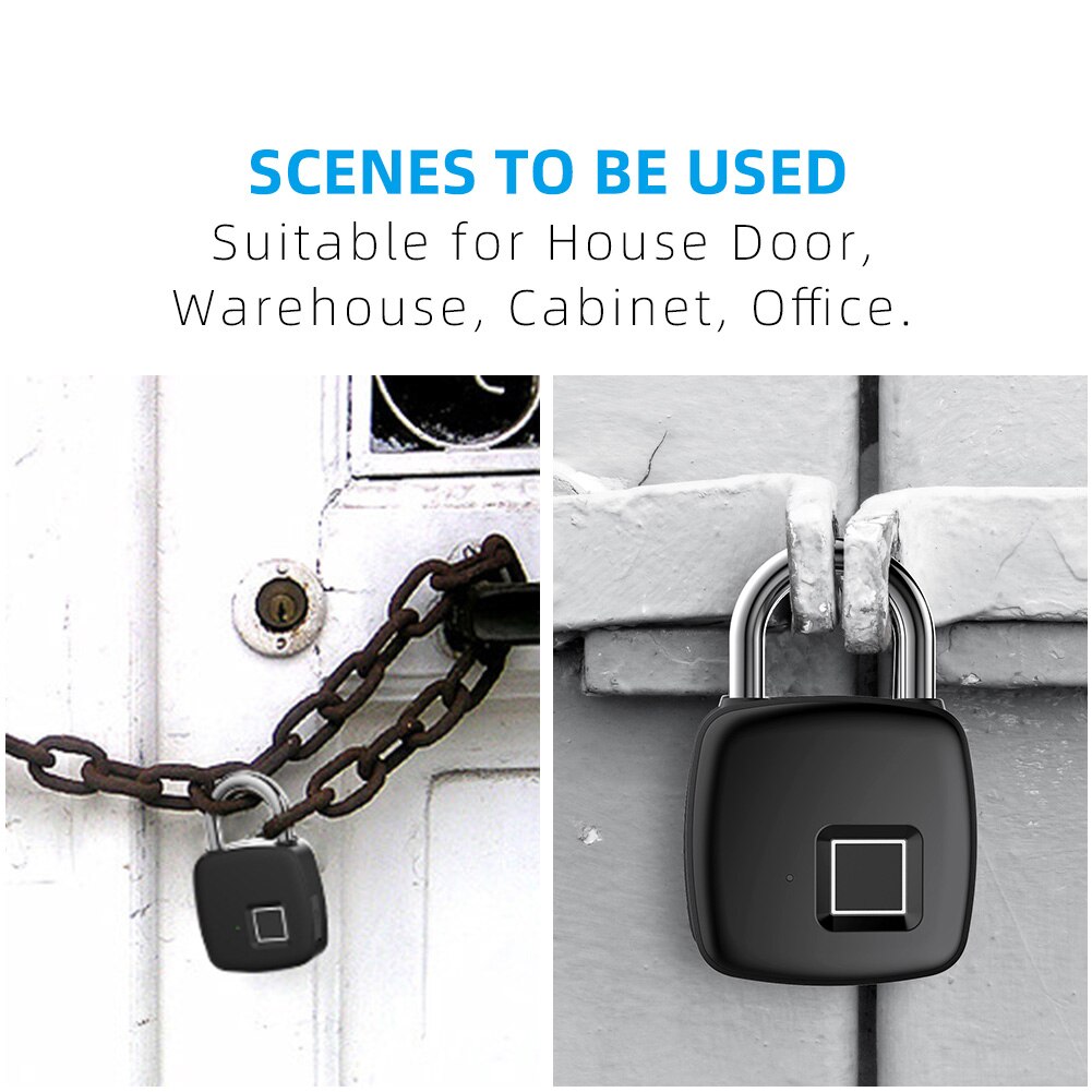 Fingerprint Security Smart Door Lock Thumbprint Door Padlocks Rechargeable Smart Padlock USB Keyless Quick Unlock P30 P50 L34