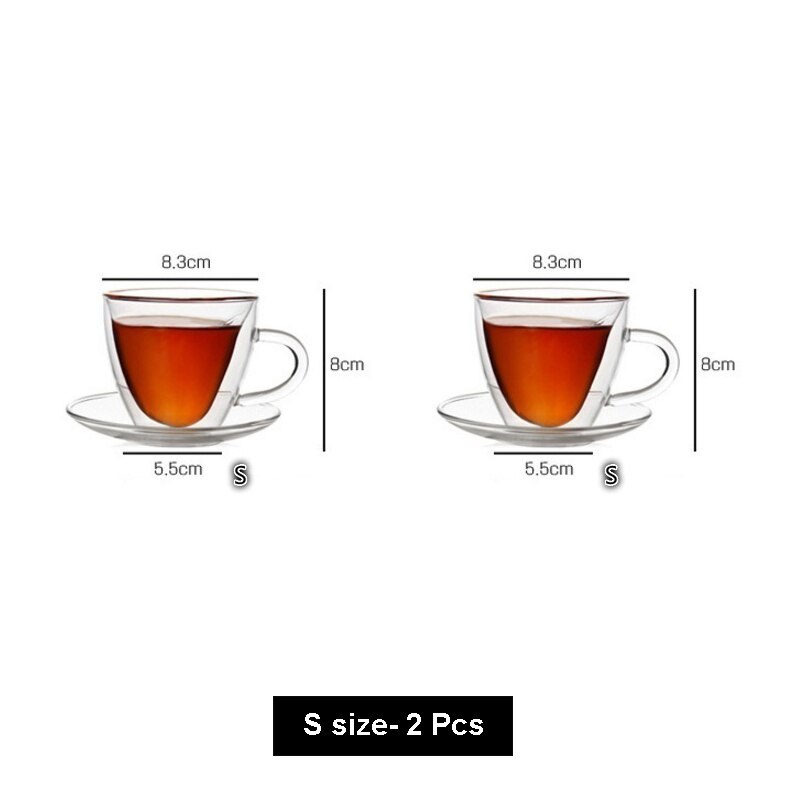 Sett  of 2/4/ 6 hjerteformede gjennomsiktig glasskopp melkekopp 2 str: S -2 stk