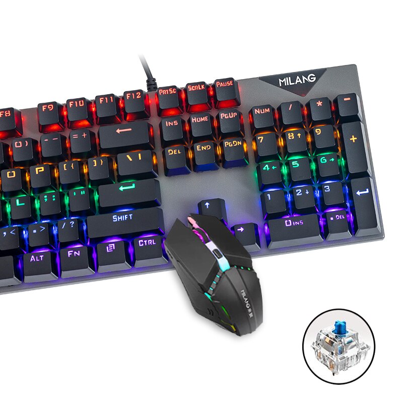 Gaming Keyboard Mouse Set Wired USB Backlit Gamer Gaming Mouse and Keyboard Kit Home Office for PC Laptop: Blue Switch