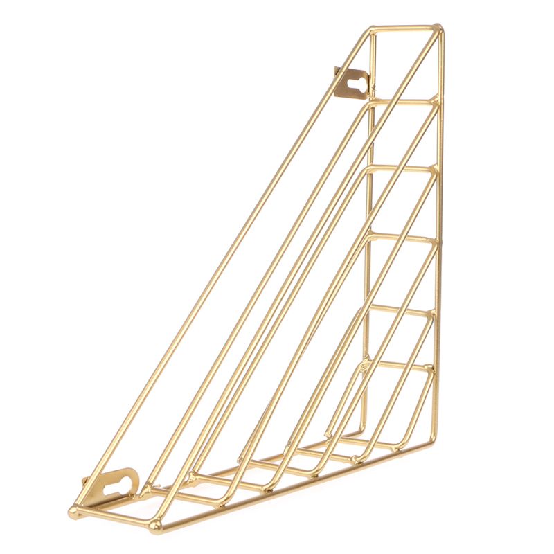 Revistero de hierro geométrico nórdico, cesta de pared, organizador para el hogar, decoración,: GOLD