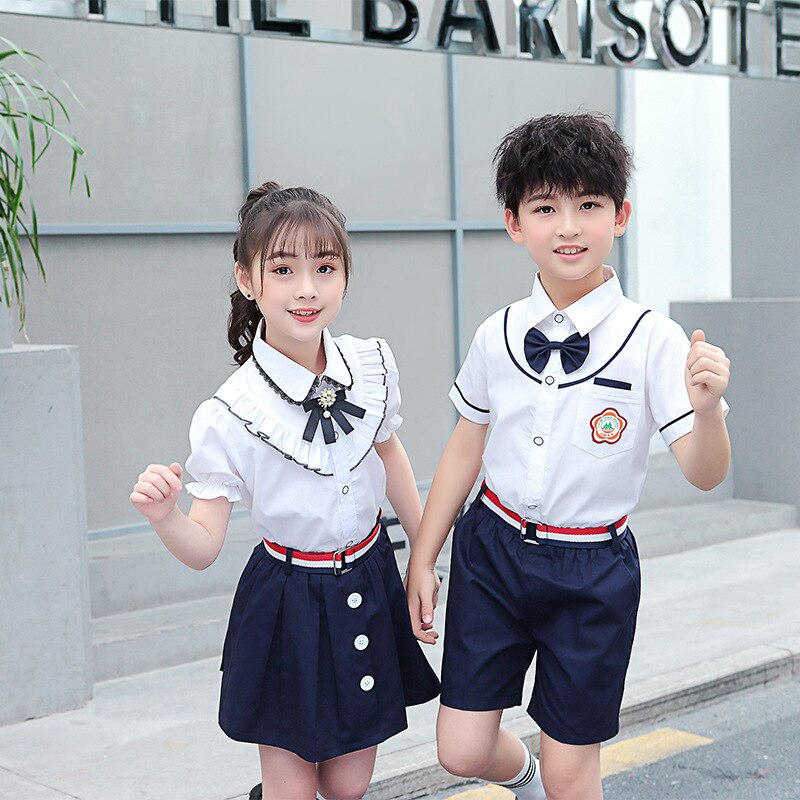 japanese school uniform boys and girls summer short-sleeved shirt suit British style children&#39;s graduation class costumes