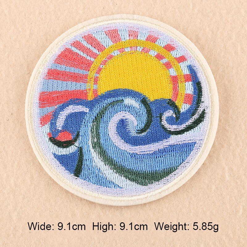 Computer Embroidered Cloth Paste Colorful Scenery Style Mountain Sea Sunrise Desert Beach Clothing Patch: 6