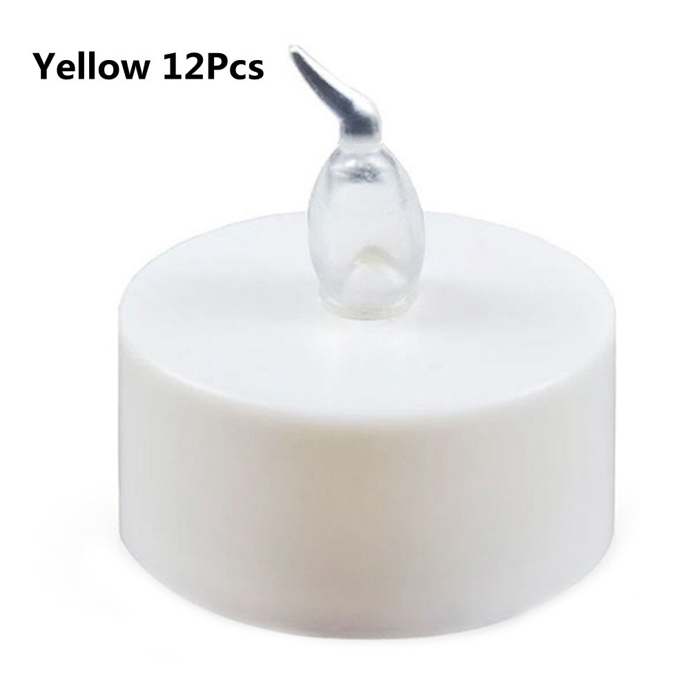 Flameless LED Tea Lights Candles Battery Powered Coloful Flickering Pillar Candles Votive Tealight Romantic party Home Decor: Yellow 12Pcs