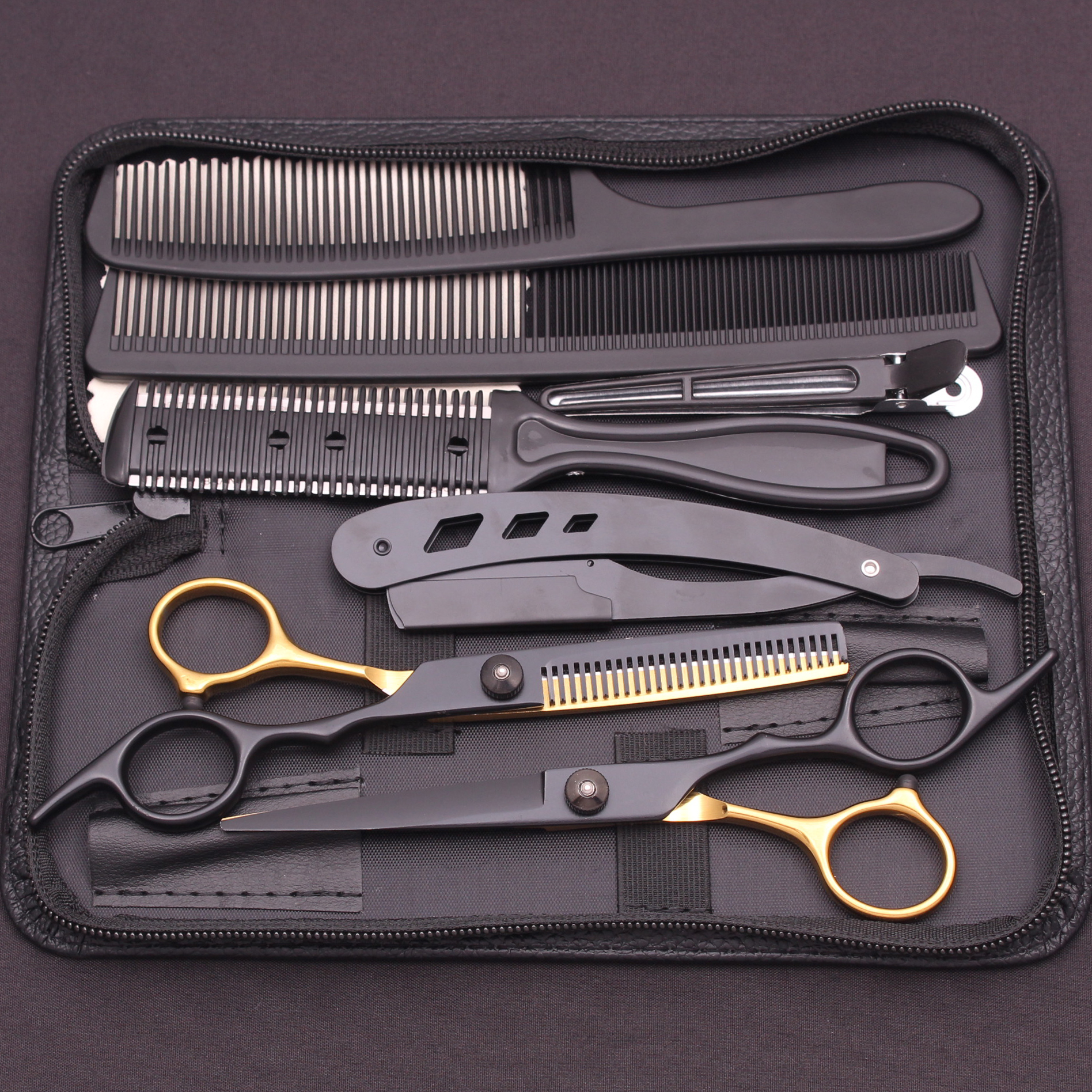 6.0 ''Haar Schaar Roestvrij Knippen Schaar Dunner Kappers Kapsel Kam Scheermessen Set Salon Kapper & Thuis C1001: Bruin