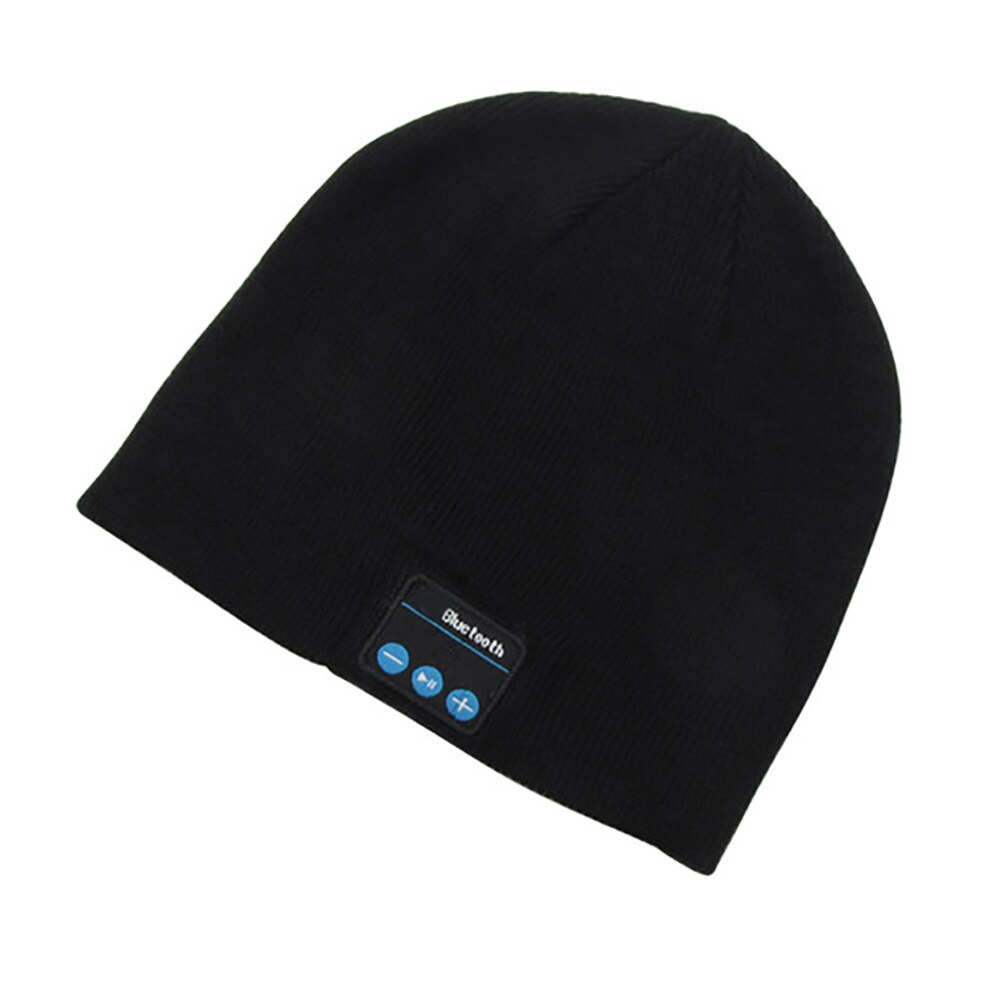 Draadloze bluetooth-muts, gebreide fluwelen wintermuts met ruitjesmotief, magische warme slimme muts, draadloze unisex muts met koptelefoon: Zwart