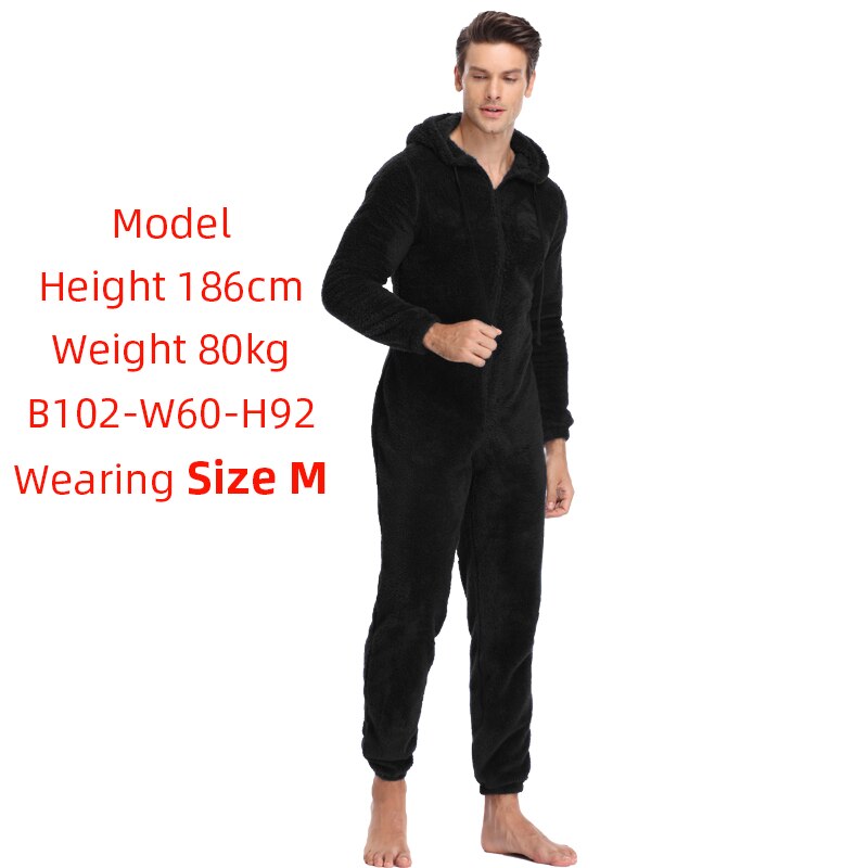 Mannen Pluche Teddy Fleece Pyjama Winter Warme Pyjama Algehele Suits Plus Size Nachtkleding Kigurumi Hooded Pyjama Sets Voor Volwassen Mannen