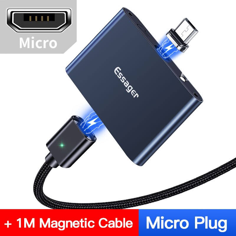 Essager Magnetische Ladegerät Energie Bank Mikro USB Typ C 1320mAh Mini Magnet Ladegerät Tragbare Externe Batterie Für iPhone Samsung: mit Mikro Stecker