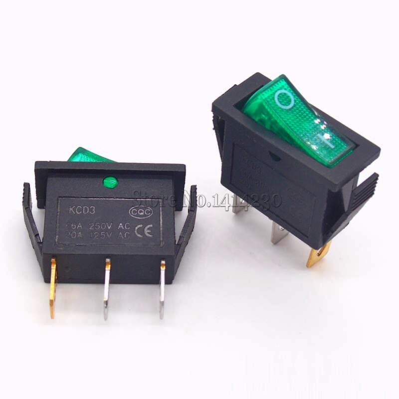 Kcd 3 vippekontakt 16a 250v 20a 125 vac 2 pin /3 pin on-off on-off -on 2 / 3 position kcd 3-102/n 15*32mm power switch reset switch: 3 pin grønt lys