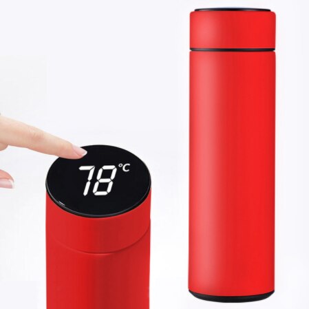 Termo de acero inoxidable con pantalla de temperatura, taza de café de viaje, té, leche, taza , termo inteligente: Rojo