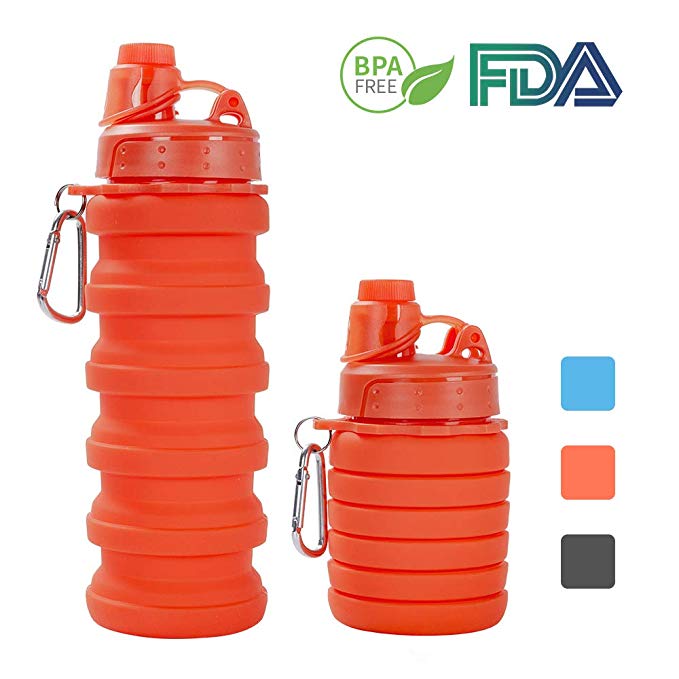 500ml foldbar cykel vandflaske udendørs klatring bærbare sportsflasker krus sammenklappelig flaske silikone med låg bpa fri: Orange