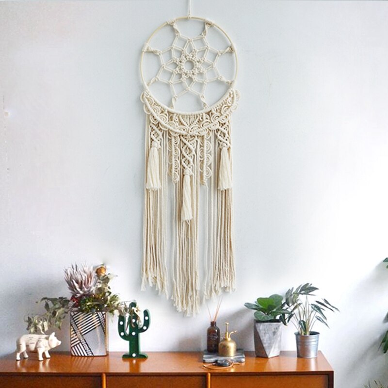 Dream Catcher Macrame Tapestry Wall Hanging Handmade Cotton Weaving Living Room Bedroom Ornaments B&B Decoration Boho Deco