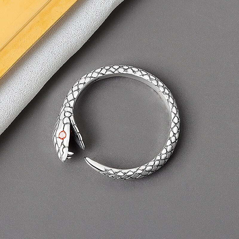 Plata de Ley 925 auténtica geométrica serpiente anillo ajustable minimalista joyería fina para las mujeres de