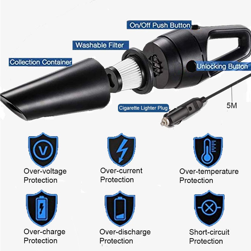 Håndholdt sort kablet 12v-24v bilstøvsuger auto støvsuger støvsuger højtryks elektronisk forsyning auto accessor