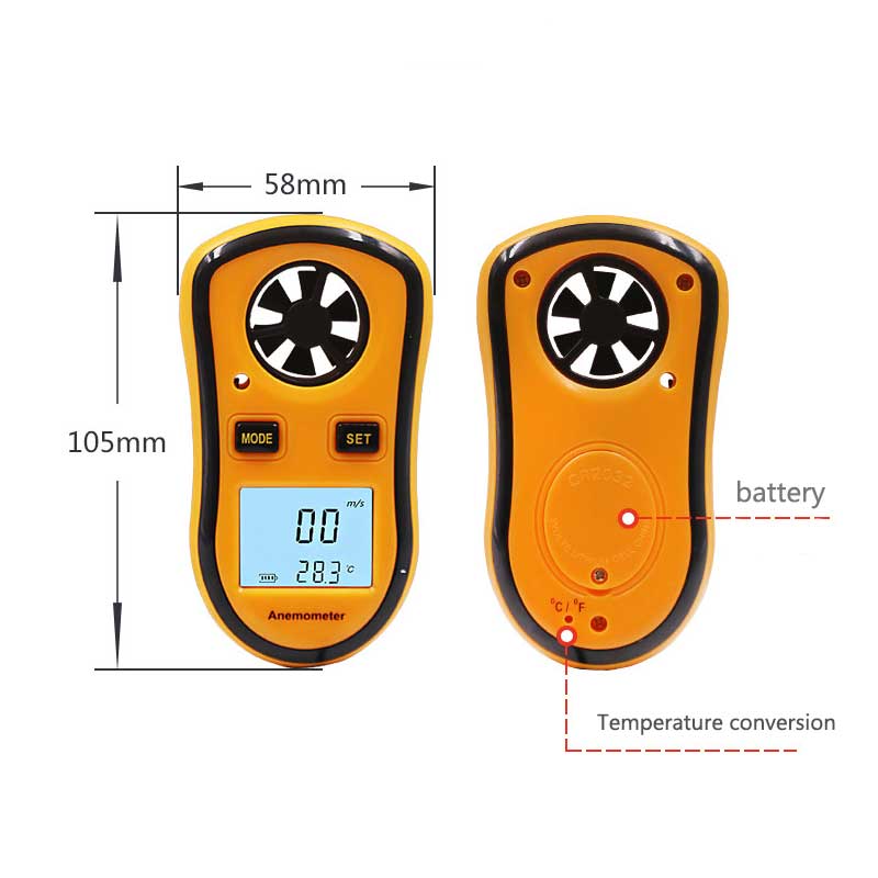 Mini Digital Hand-held Anemometer Thermometer Wind Speed GaugeTemperature Measurement Tool Instrument Tachometer