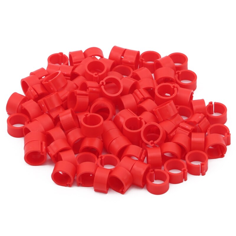 100 Stuks Vogels Voeten Ringen Binnendiameter 8Mm Breedte 7Mm Plastic Clip Ring Duif Duif Kwartel Voet Ring farm Animal Carrier: red