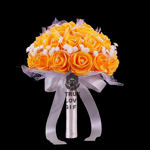 Ramos de diamantes de imitación de flores de espuma rosa, accesorios de boda de cinta de Margarita pequeña hechos a mano romántica, 9 colores: Naranja