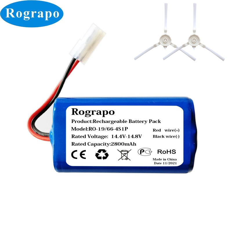 3400Mah RS-RT900866 Li-Ion Batterij En Zijborstel Voor Rowenta Tefal Explorer Serie 20 40 Robot Stofzuiger: 2800mAh Battery