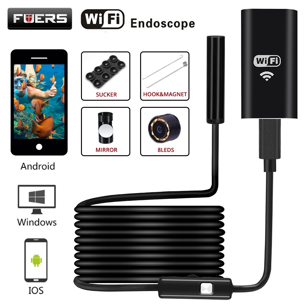 8mm Lens 720P WiFi Endoscope Camera Mini Soft Wire Wireless Waterproof Inspection Camera Borescope for Android IOS Windows