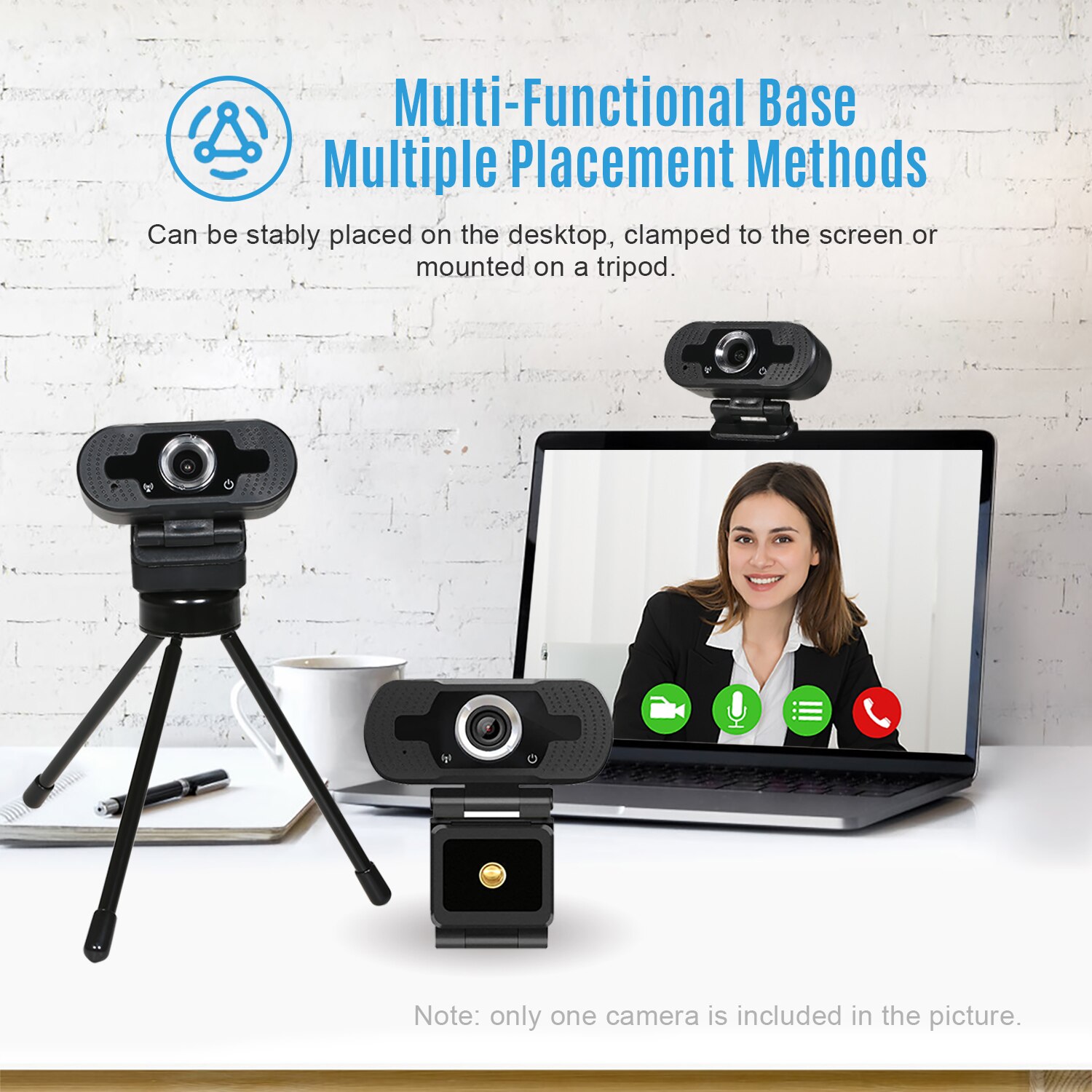 1080P HD Computer Camera Video Conference Camera Webcam 2 Megapixels Manual Focus with Microphone Multi-Functional Base USB Plug