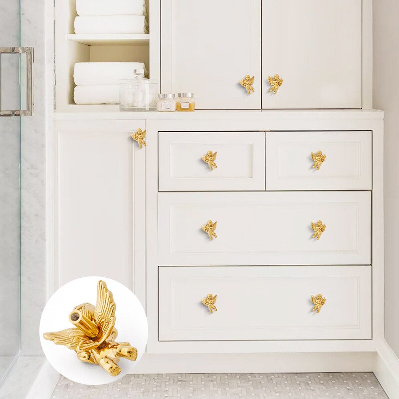 Messing Europese Angel Shaped Handvatten Gold Cupido Garderobe Keuken Garderobe Kast Handgrepen Locker Knoppen Meubilair Hardware