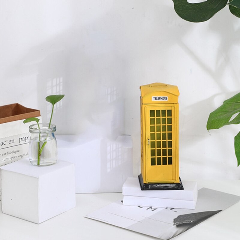 Gul britisk Engelsk london telefonkiosk bank myntbank sparepotte sparegris telefonboks