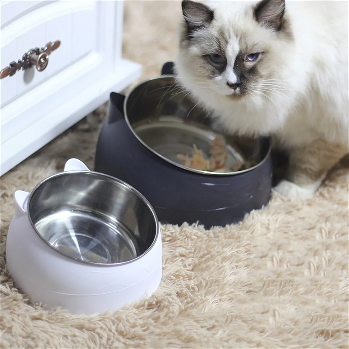 Katt hund bolle 15 grader hevet rustfritt stål sklisikker valpebase kattemat drikkevann mater tilt beskyttelse hals kjæledyr bolle