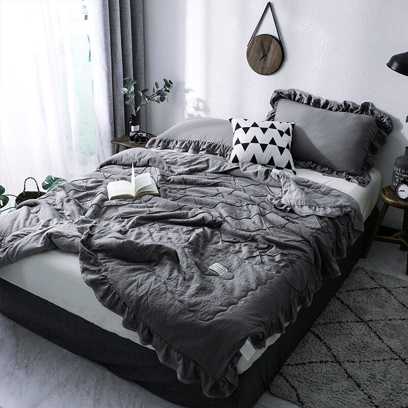 Loper Bed Gooi Deken voor King Size Linnen Bed Sjaals Effen Kleur