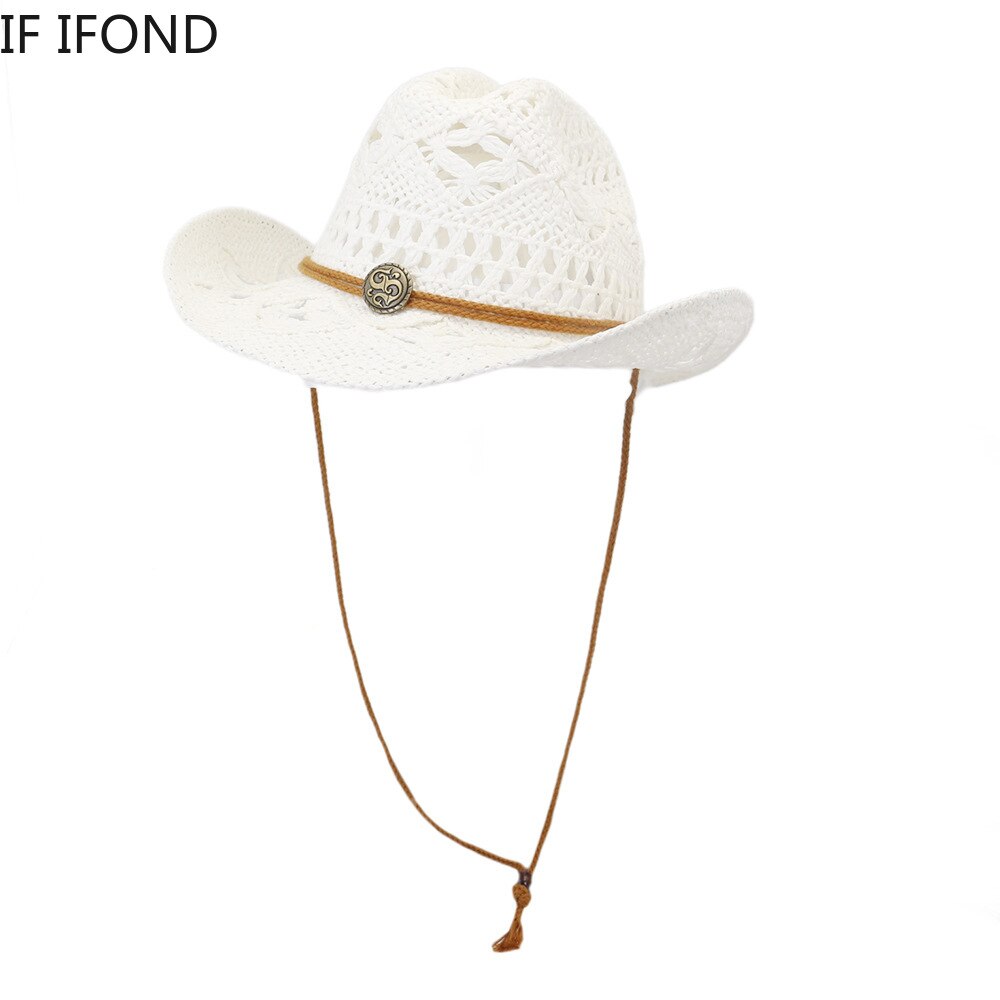 Hechos a mano nuevos hueco vaquera vaquero del oeste sombrero amplia sombrero con visera de Jazz sol playa sombreros Gorros Hombre