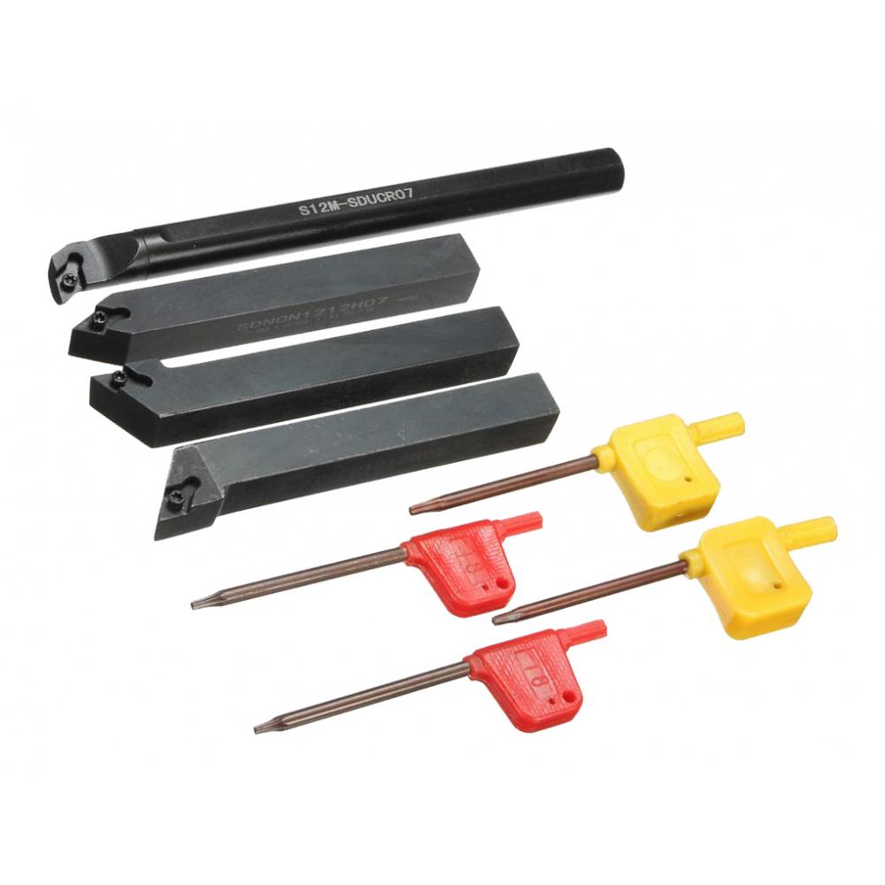 Set Of 4pcs 12mm Metal Lathe Turning Tool Holder Boring Bar Set W/ Wrench