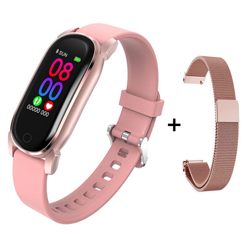 Bysl YD8 Smart Polsband Temperatuur Vrouwen Smart Armband Fitness Tracker Voor Android Ios Lange Standbysmart Horloge: Pink add strap