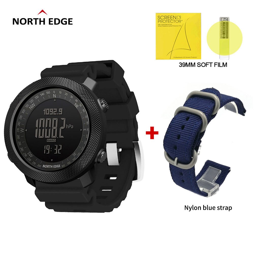 Norden Rand Apache Clever Uhr männer Sport smartwatch für lauf Klettern Schwimmen Kompass Höhenmesser Barometer Wasserdicht 50m: Schwarz Blau Nylon