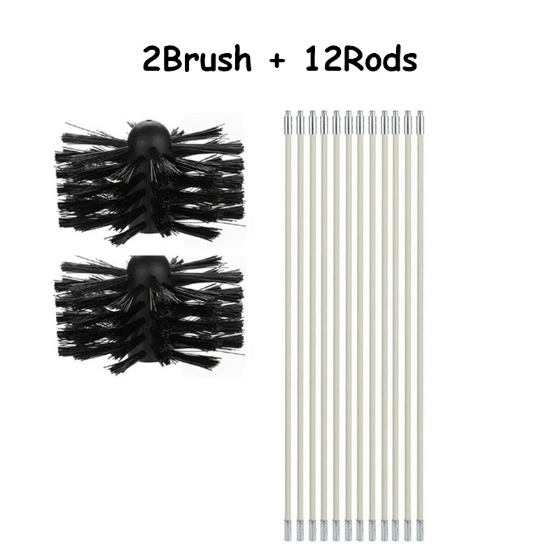 Lange Handvat Flexibele Pijp Staven Met Nylon Borstel Voor Schoorsteen Cleaner Borstel Schoon Rotary Sweep Systeem Haard Kit Rod Tool set: 2brush 12rods