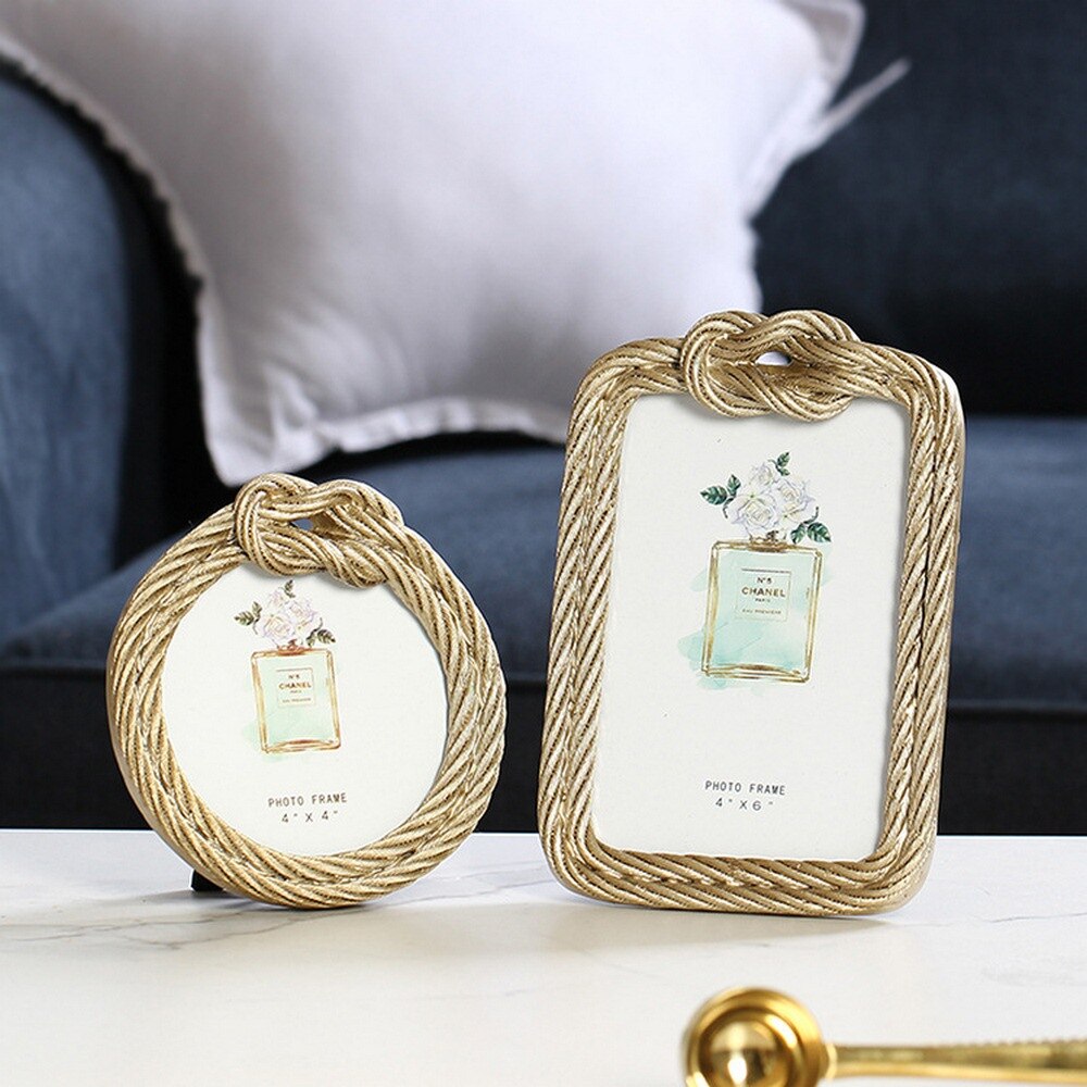 4/6 inch Photo Frame In Resin Hemp Rope European Retro Rectangular Round Photo Frame Home Wedding Decoration Picture Frame
