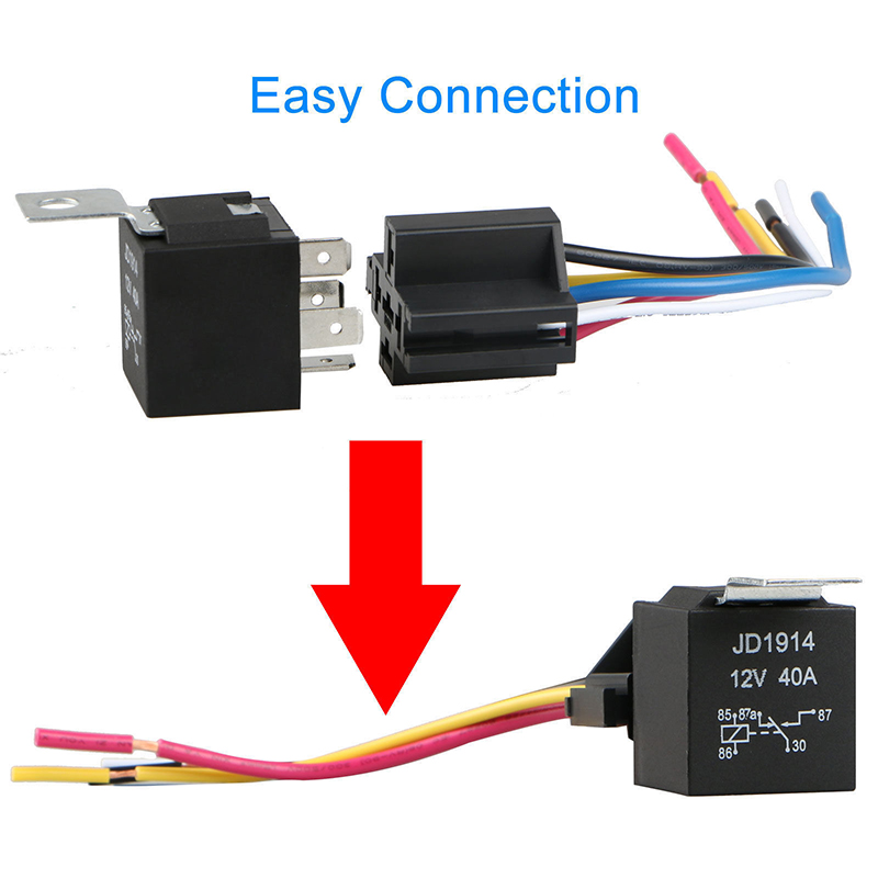 Relé automotriz SPDT, 5x25,4x25,4mm, 12V, 40A, 5 pines, con cables y arnés, juegos de enchufes