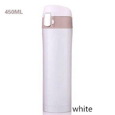 Termo Taza Termo taza al vacío taza 304 de acero inoxidable con aislamiento taza 450ML botella térmica termo vacío frasco botella de agua: Blanco