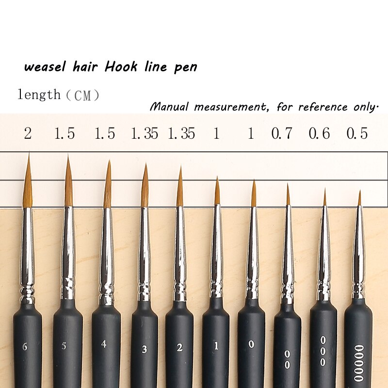 Pluma de línea de gancho para pintura al óleo, pelo suave de acuarela, pelo de comadreja extrafino pintado a mano, pincel de acrílico gouache 00000