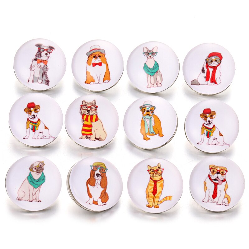 12 Stks/partij Dier Snap Sieraden 18 Mm Snap Knoppen Hond Kat Glas Lederen Sluiting Drukknoop Armband: 8