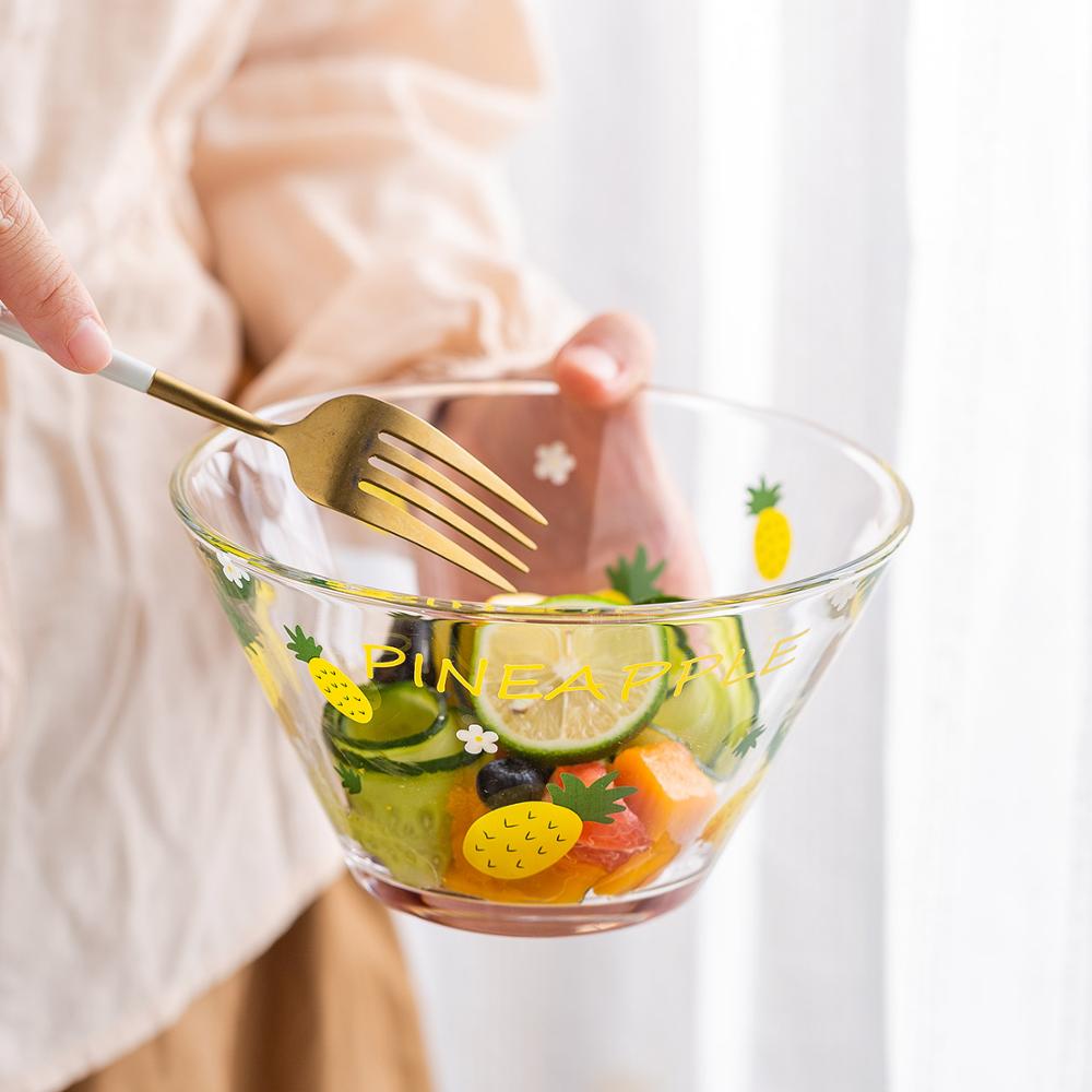 Mdzf 800ml frugt mønster glas salatskål frugt dessert nudler skål hjemme nordisk stil køkken suppe ris serverings skåle service