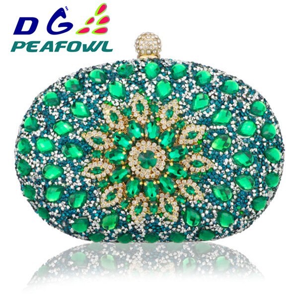 Luxe Clutch keten zak vrouw wedding diamond crystal Bloemen blauw rood Sling portemonnee mobiele telefoon zak portemonnee Handtassen: green