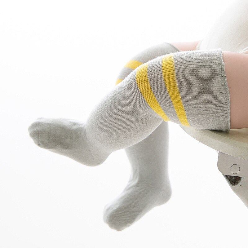 New Stripe Baby Socks Spring Summer Newborn Baby Girl Boy Socks Soft Cotton Kids Infant Toddler Knee High Long Socks Sokken: Gray / 12-36M