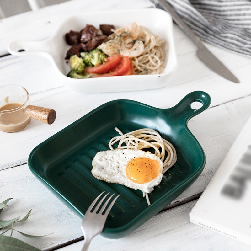 Solidt håndtag keramisk plade rund firkantet uregelmæssig glasur porcelæn bageplade western bøf bakke dessert retter plade