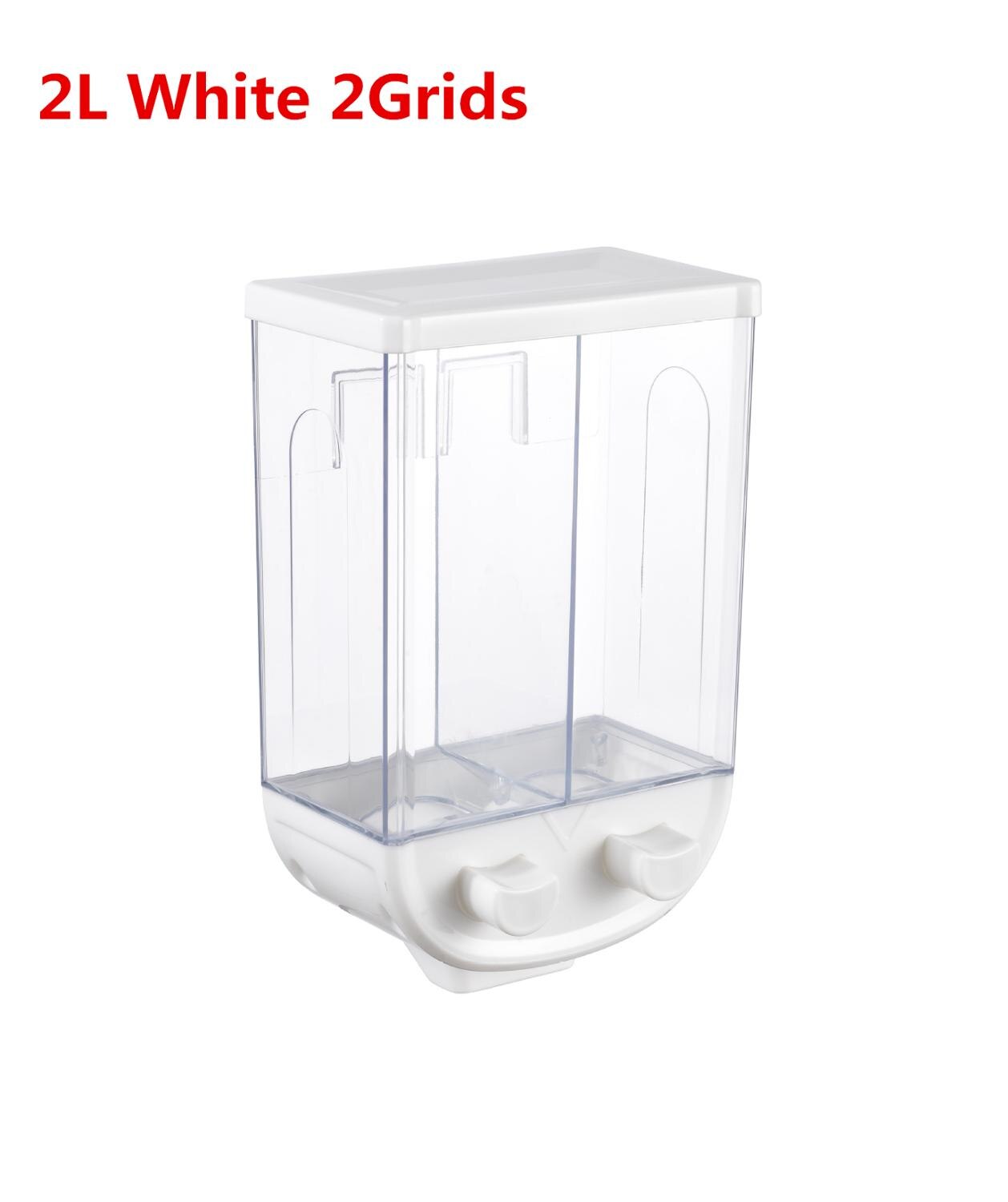 2L Kitchen Whole Grains Cereal Dispenser Divided Sealed Storage Tank 2 Grids Wall-Mounted Food Storage Containers: 2 Grids white 2L