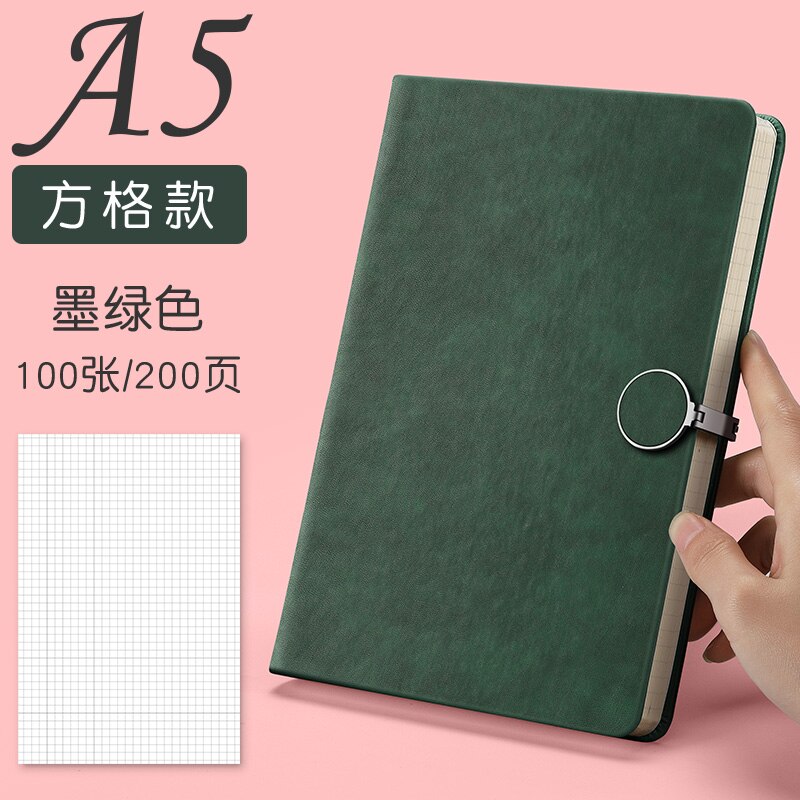100 Sheets A5 A6 Notebook Diary Journal Planner PU Hard Cover Grid White Paper Month Planner Notepad School Study: A5 Green