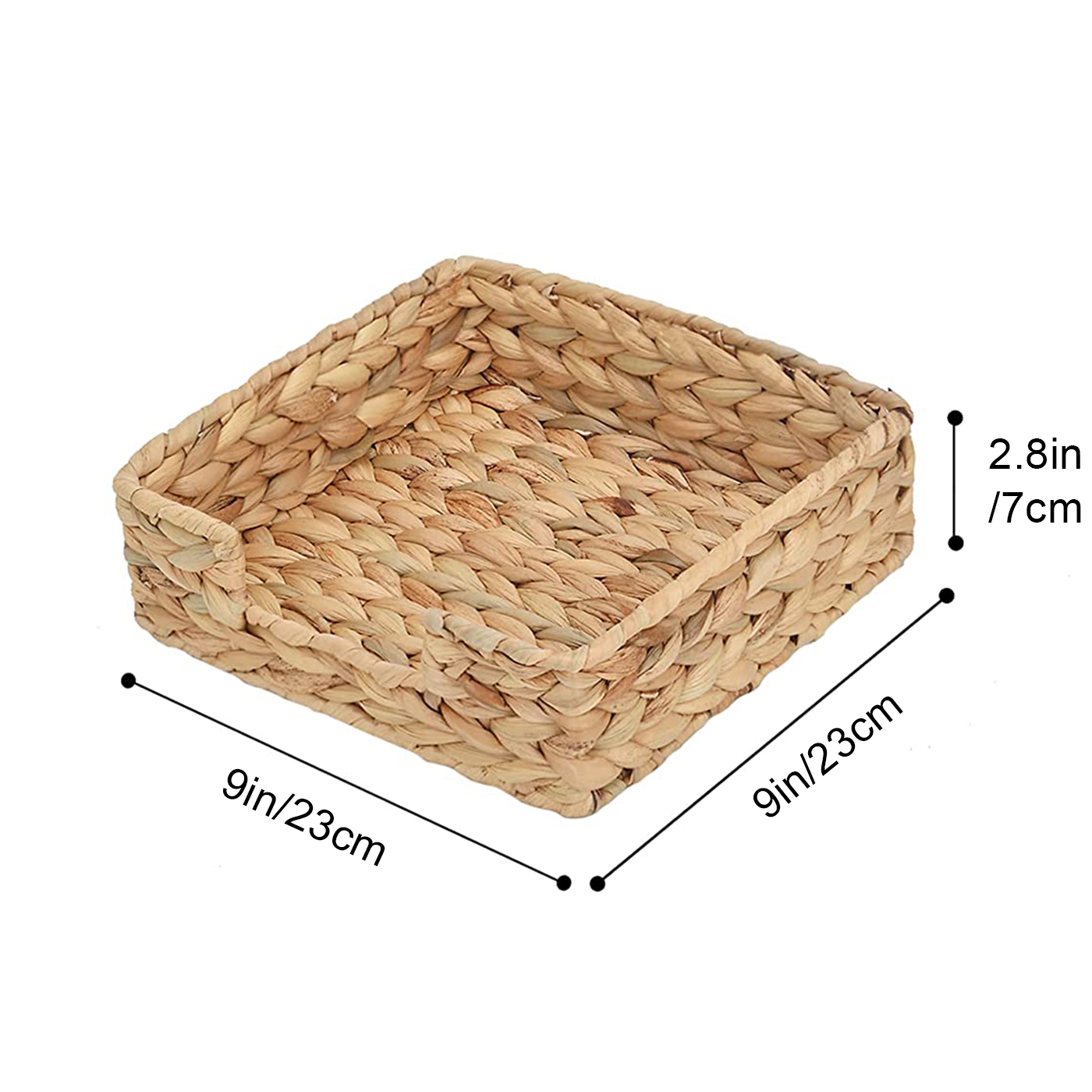 Bandeja de mimbre tejida a mano para baño, cestas para tanque de inodoro, bandeja de mimbre para cocina, hogar, oficina, almacenamiento de jacinto de agua: Square M
