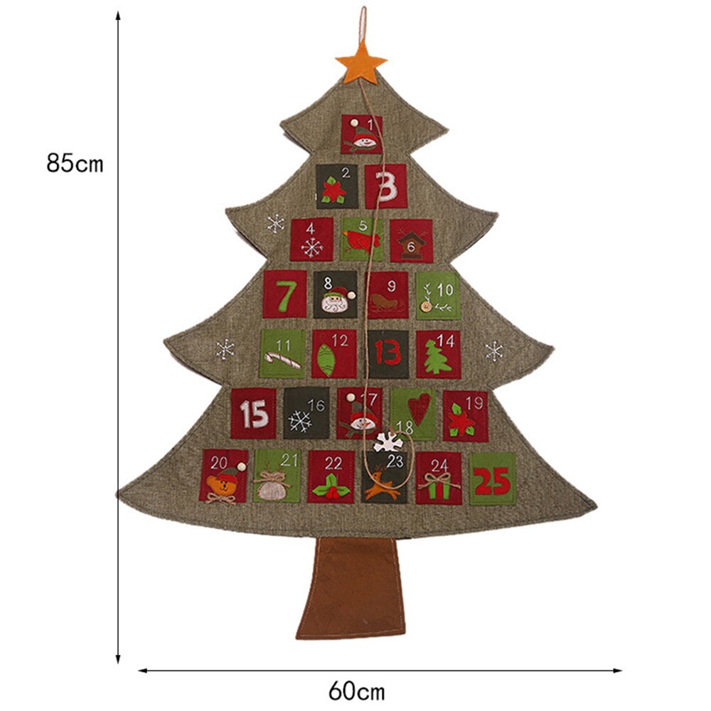 Christmas Advent Calendar Linen Xmas Tree Countdown Hanging Home Decor